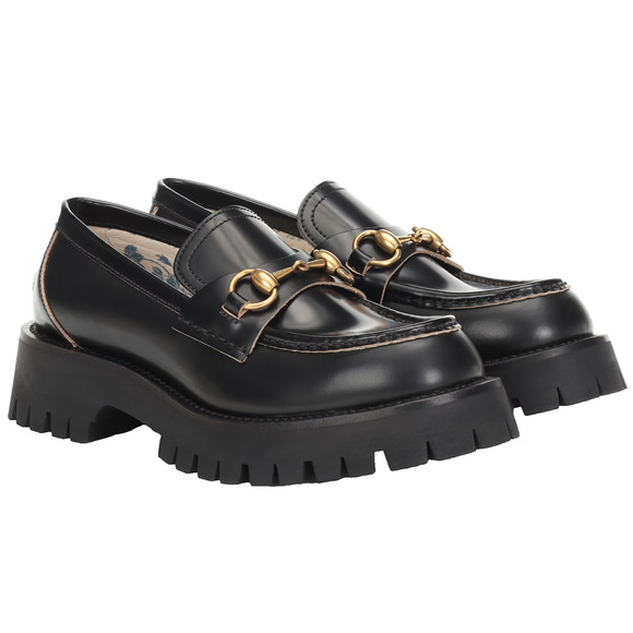 Gucci Cordovan Black Leather Horsebit Lug Sole Flat Platform Creeper Loafer 42 - Picture 1 of 16